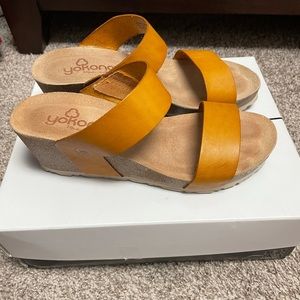 Brand new mustard yellow Yokono sandals!!